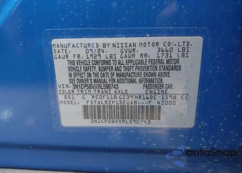 2024 Nissan Kicks S Xtronic Cvt из США, поврежденный, VIN 3N1CP5BVXRL590743